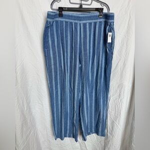 Old Navy High Rise Wide Leg Pants Linen Blend Drawstring Blue Elastic Wait XL